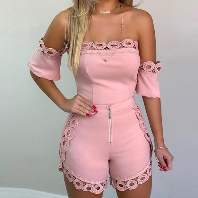 2021 Summer Women's Casual   Set Slim Strapless Lace Two Piece Set