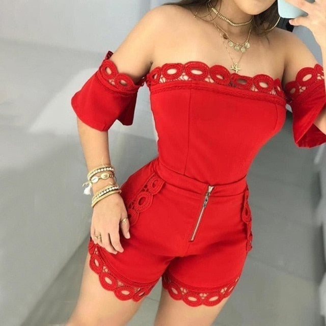 2021 Summer Women's Casual   Set Slim Strapless Lace Two Piece Set