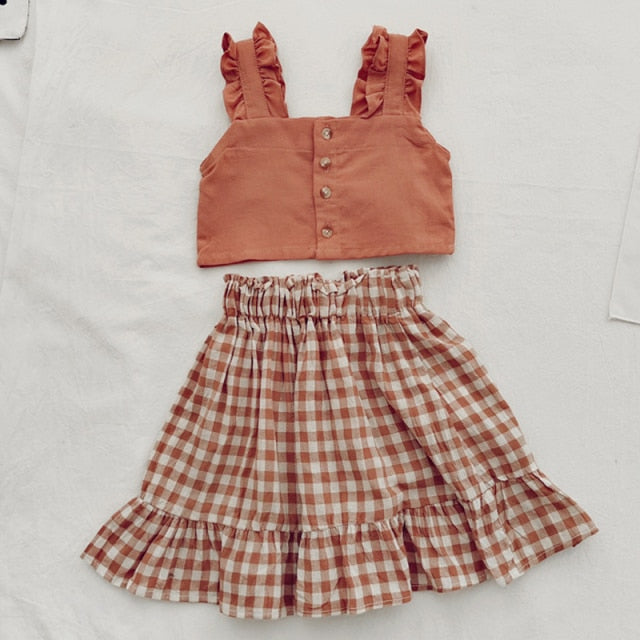 Summer Girls' Clothing Sets Korean Denim Short-sleeved T-shirt+High Waist Skirt 2PCS Baby Kids Clothes Suit Children Clothing