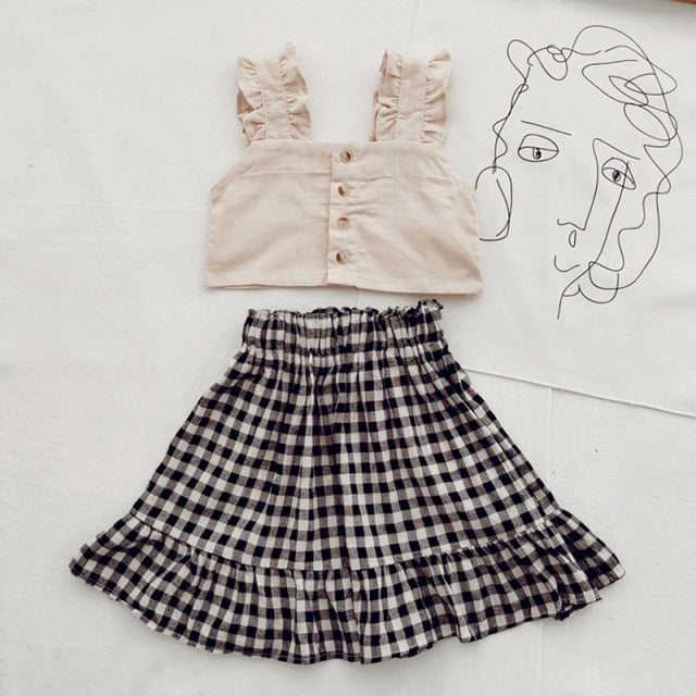 Summer Girls' Clothing Sets Korean Denim Short-sleeved T-shirt+High Waist Skirt 2PCS Baby Kids Clothes Suit Children Clothing