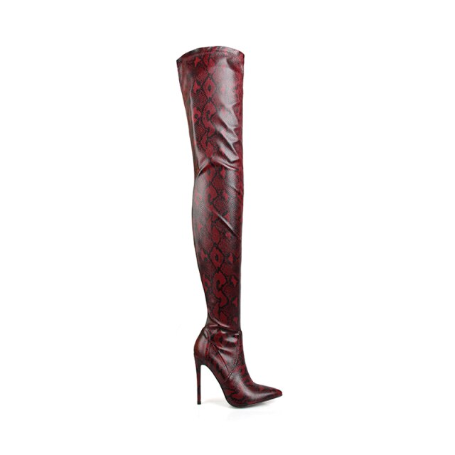 Perixir Thigh High Over the Knee Boots for Women Shoes Snakeskin Pointed Toe Super Thin High Heels Long Boots in Winter 2020
