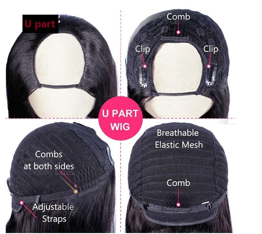 Short Bob U Part Wig Human Hair Jerry Curl Brazilian Remy Glueless