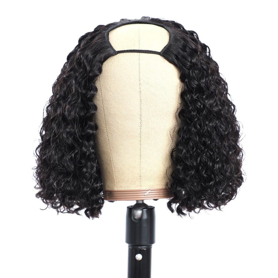 Short Bob U Part Wig Human Hair Jerry Curl Brazilian Remy Glueless