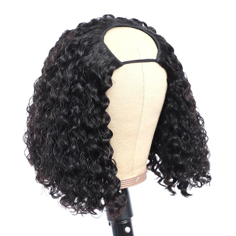 Short Bob U Part Wig Human Hair Jerry Curl Brazilian Remy Glueless